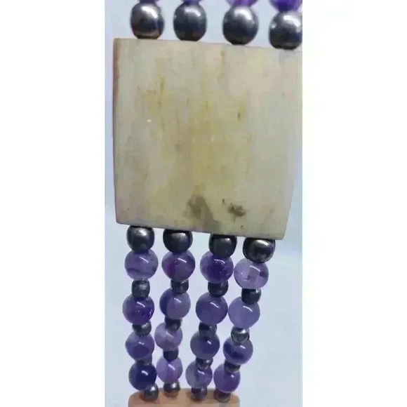 Amethyst & Sterling Silver Bead Bracelet With Resin Accents Multi Strand Vintage - Picture 5 of 10